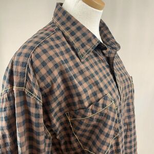 EQ EQUILIBRIO Mens (XL) Gingham Brown Rodeo‎ Western Button Down Shirt Stitching